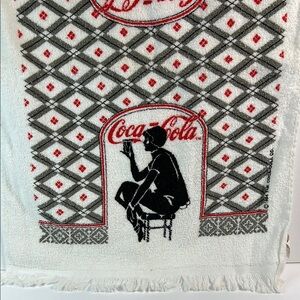 Coca Cola Patterned Hand Towel White Red Gray Vintage